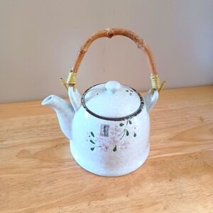 Japanese Floral Fine Ceramic Teapot with Bamboo Handle